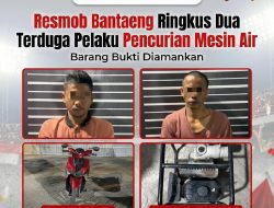 Resmob Bantaeng Ringkus Dua Terduga Pelaku Pencurian Mesin Air, Barang Bukti Diamankan